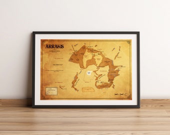 Dune Map - Arrakis Poster. Art print, Wall print, Science Fiction, 12x18 | 18x24 | 24x36"