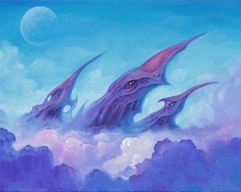 The Sentinels - Fantasy landscape, surrealist art, original Oil Painting