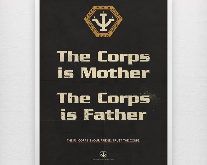 Babylon 5 - Le Corps est la mère, le Corps est le père. Corps Psi. Affiche de propagande de science-fiction de style rétro. Émission de télévision. Cadeau geek. Décoration geek.