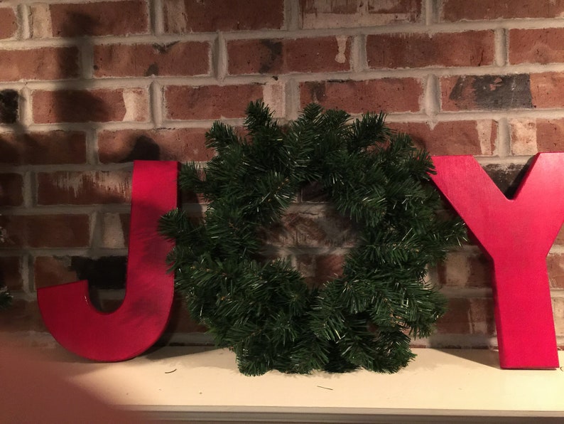 Wooden JOY Letters With Wreath Etsy