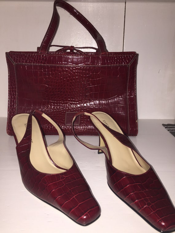 Vintage Shoes and Purse Faux Burgundy Snakeskin - image 1