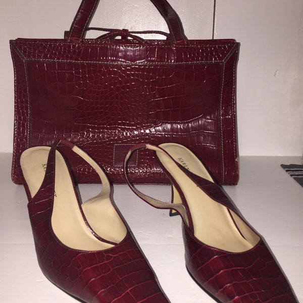 Vintage Shoes and Purse Faux Burgundy Snakeskin