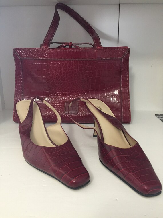 Vintage Shoes and Purse Faux Burgundy Snakeskin - image 2