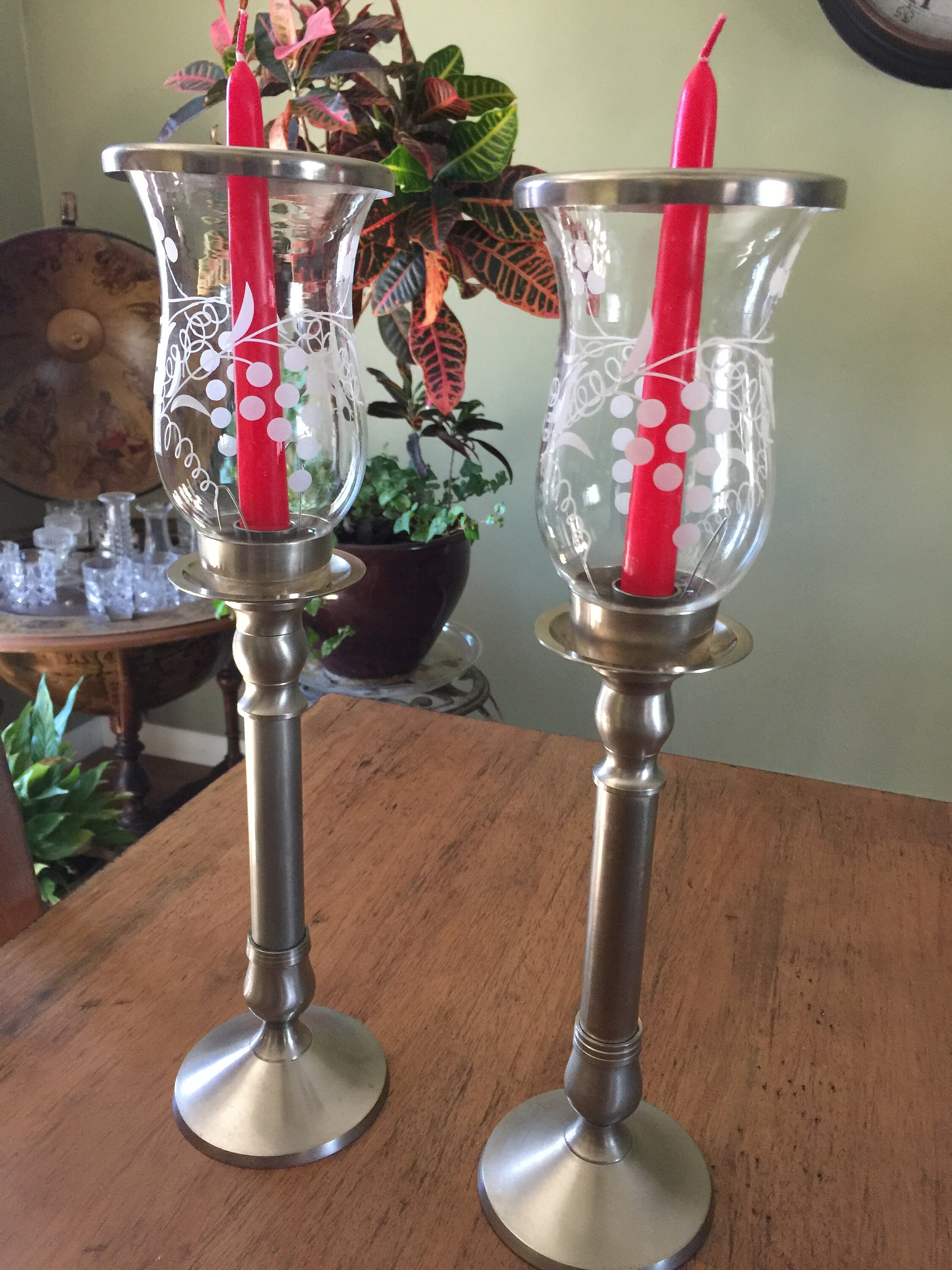 Vintage Glass and Brushed Nickel Candle Holders - Etsy Canada