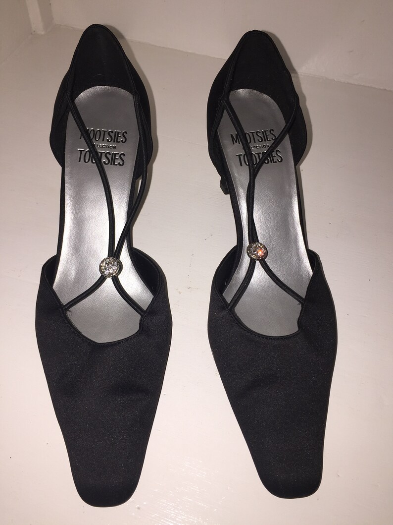 Vintage Black Satin Dress Shoes With Rhinestone Etsy