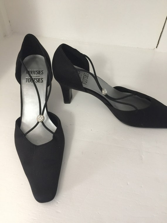 Vintage Black Satin Dress Shoes with 