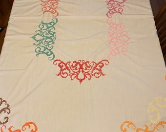 Vintage Handmade Cross Stitch Tablecloth