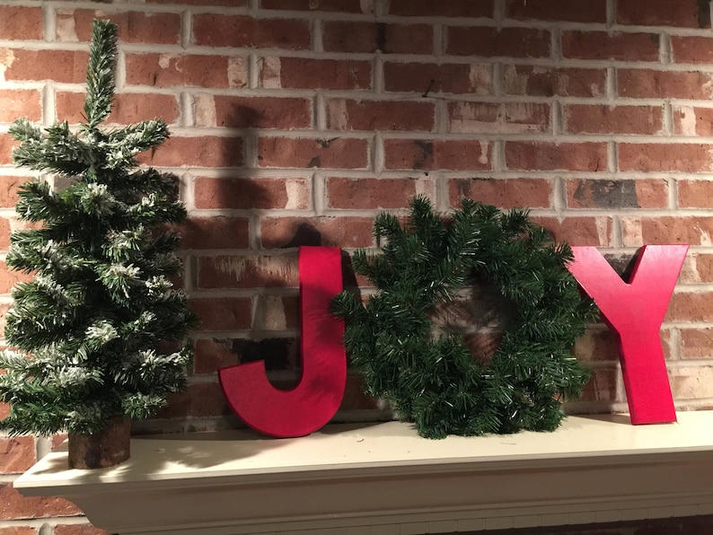 Wooden JOY Letters With Wreath Etsy