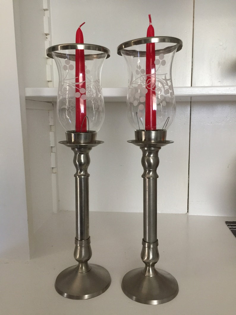 Vintage Glass and Brushed Nickel Candle Holders Etsy