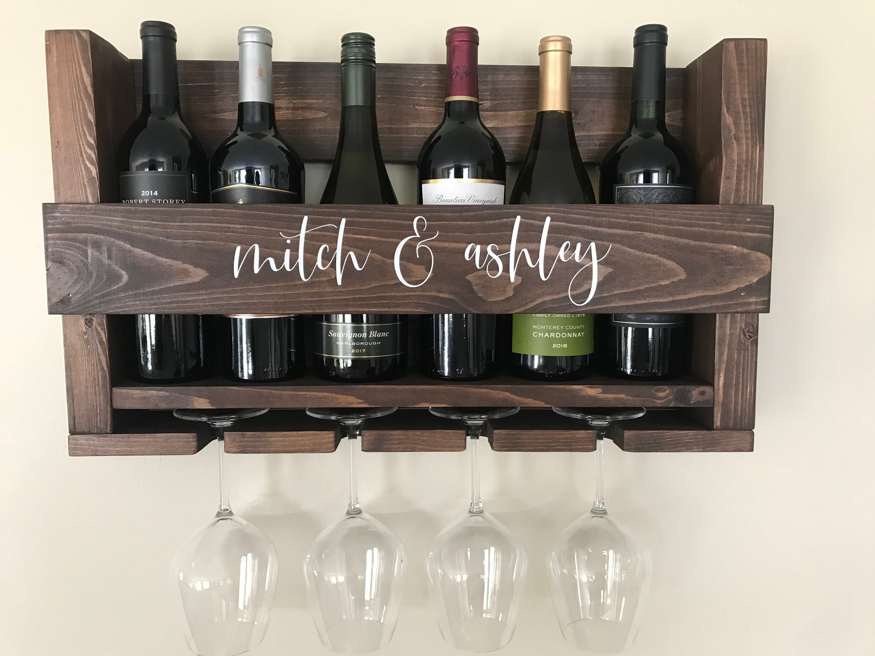 Wooden Wine Rack Housewarming Gift Realtor Closing Wall Glass Wedding Newlywed Gifts