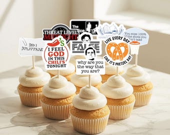 Selecciones de fiesta de oficina, adornos para cupcakes de Dunder Mifflin, decoración para fiestas de cumpleaños de oficina