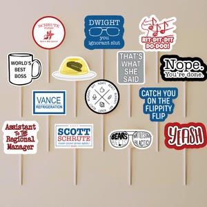 The Office Party Picks Dunder Mifflin Cupcake Toppers Office Birthday Watch Party Decor image 5