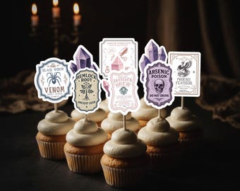 Pastel Goth Party Picks Pastel Apothecary Cupcake Toppers Soft Goth Halloween Party Decor