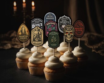 Dark Apothecary Party Picks Gothic Cupcake Toppers Dark Party Decor Witchcore Halloween