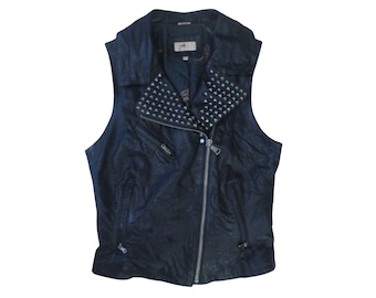 Women's Genuine Leather Studded 80's Style Vest/Silk Lined/Size Small
