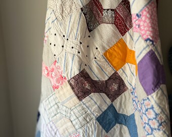 Vintage bowtie quilt made from old shirting/ 71" x 72"