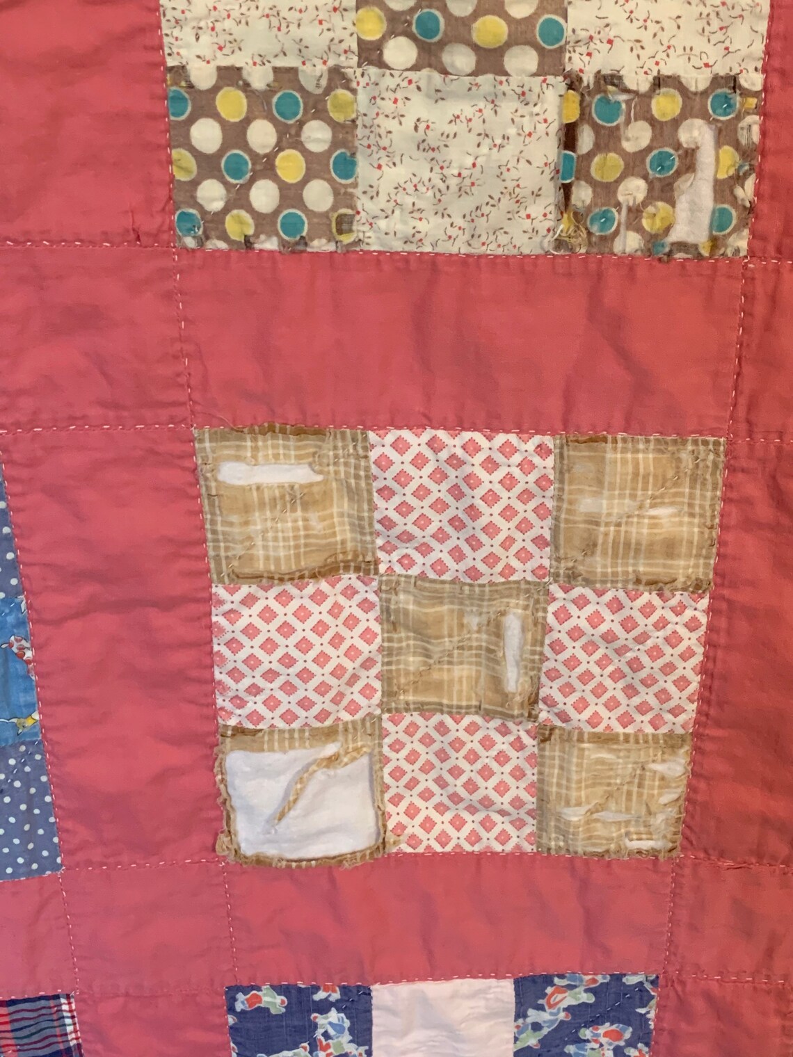 Vintage nine patch quilt for sale. Cotton handmade patchwork Etsy