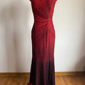 Vintage 90s Silk Hand Beaded Prom Dress Gown
