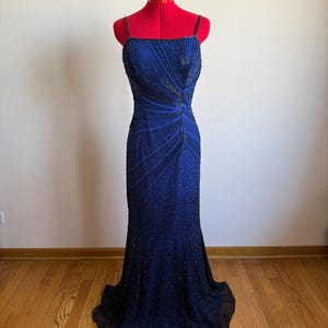 Vintage 90s Silk Hand Beaded Prom Dress Gown