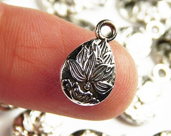 5 - 10 or 25 Pieces Tibetan Silver Lotus Flower Charms - 15x10mm - Yoga Charms - Jewelry Supplies - Charms - Craft Supplies