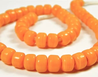 50 Pcs - 9x6mm Opaque Light Orange Glass India Crow Beads - Crow Rollers - Glass Pony Beads - Large Hole - Jewelry Supplies