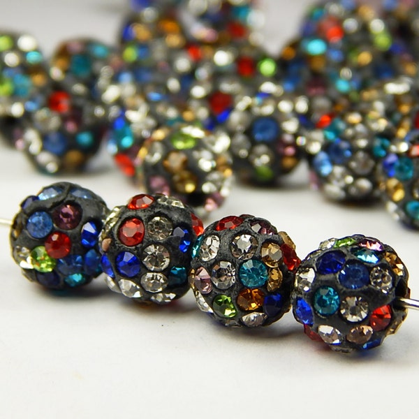 5 Pcs - 10mm Multicolor Czech Crystal Shamballa Beads - Pave Beads - Disco Ball Beads - Jewelry Supplies