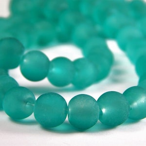 15 Inch Strand - 8mm Round Transparent Sea Green Frosted Glass Beads - Sea Glass Beads - Glass Beads - Jewelry Supplies