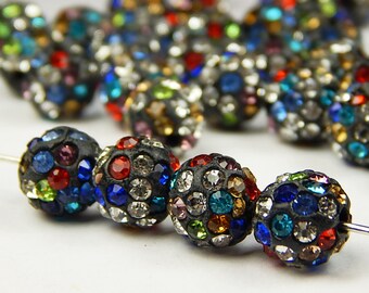 5 Pcs - 10mm Multicolor Czech Crystal Shamballa Beads - Pave Beads - Disco Ball Beads - Jewelry Supplies