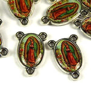 5 or 10 Pcs - Silver Rosary Connector - Charm - Link - Our Lady of Guadalupe - Blessed Mother - Rosary Supply - Jewelry Supplies - Religious