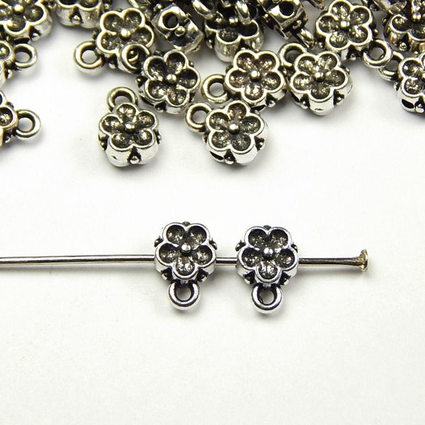 25 or 50 Pcs - 8x6x4mm Tiny Tibetan Silver Flower Bail Beads - Charm Beads - Metal Spacer Beads - Bails - Spacers - Jewelry Supplies