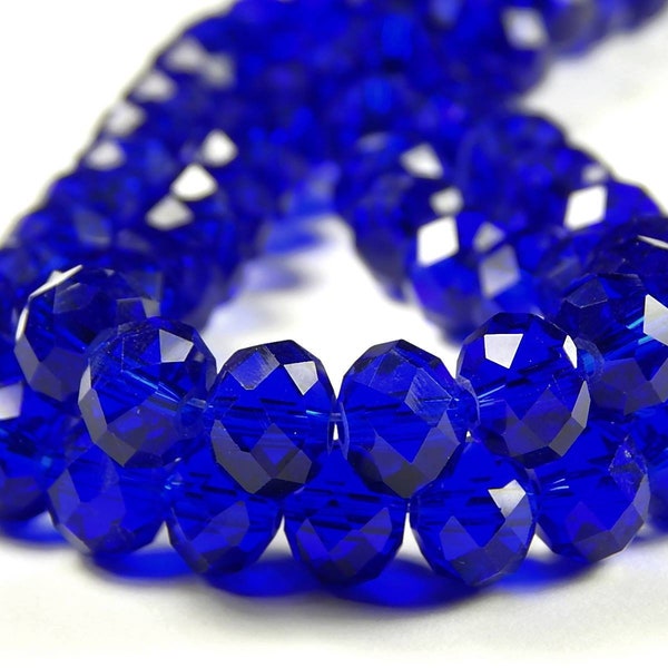 21 Inch Strand - 10mm x 8mm Cobalt Blue Glass Rondelle Beads - Glass Beads - Glass Rondelles - Dark Blue Abacus Beads - Jewelry Supplies