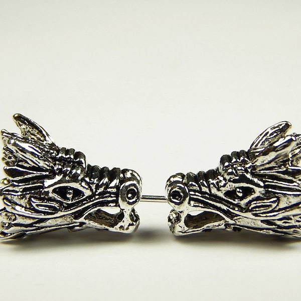 2 Pcs - 17x11x9mm Tibetan Silver Dragon Head Spacer Bead - Dragon Spacer - Antique Silver Spacer Beads - Metal Spacers - Jewelry Supplies