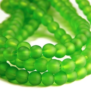 15 Inch Strand - 6mm Round Transparent Lime Green Frosted Glass Beads - Sea Glass Beads -  Green Frosted - Glass Beads - Jewelry Supplies