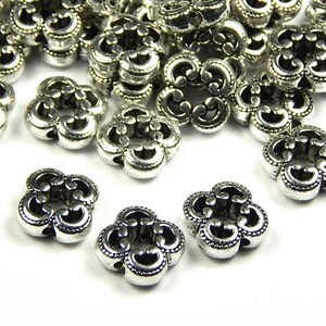 10 or 25 Pcs - 10mm x 4mm Antique Silver Spacer Beads - Metal Spacer Beads - Silver Spacer Beads - Flower Beads - Jewelry Supplies