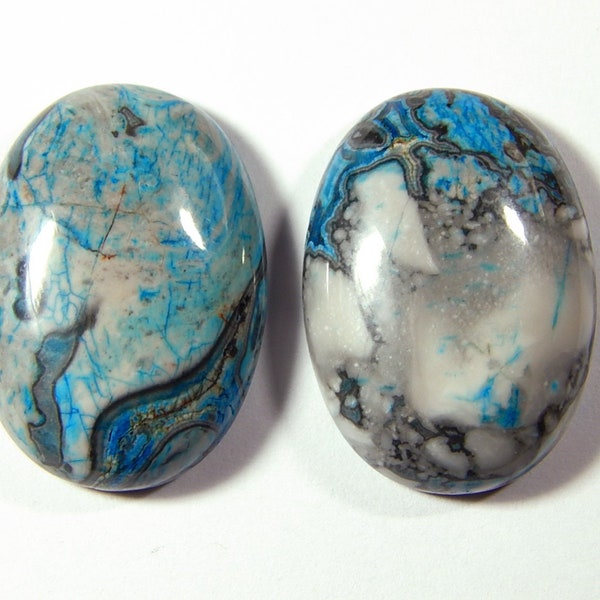 2 Pcs - Pair Of 25x18x6mm Crazy Lace Agate Agate Cabochons - Blue Gray - Gemstone Cabochons - Cabs - No Hole - Jewelry Supplies