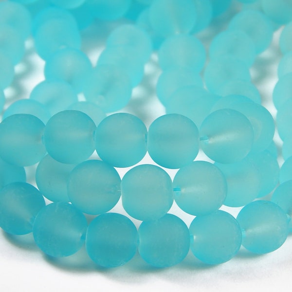 15 Inch Strand - 10mm Round Transparent Sky Blue Frosted Glass Beads - Sea Glass Beads -  Pale Blue Frosted - Glass Beads - Jewelry Supplies