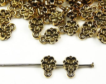 25 or 50 Pcs - 8x6x4mm Tiny Antique Gold Flower Bail Beads - Charm Beads - Metal Spacer Beads - Bails - Spacers - Jewelry Supplies