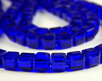 25 Pcs - 6mm Deep Sapphire Blue Faceted Square Glass Cube Beads - Cube Beads - Cobalt Beads - Jewelry Supplies