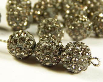 5 Pcs - 10mm Black Diamond Crystal Shamballa Beads - Pave Beads - Disco Ball Beads - Jewelry Supplies - Crystal Beads - Shamballa Beads