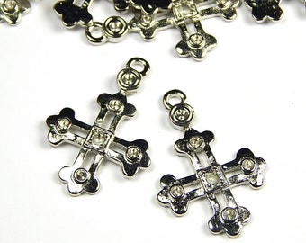 5 or 10 Pcs - Silver Platinum Cross Charms - 30mm x 20mm Religious Charms - Silver Charm - Celtic Charms - Jewelry Supplies - Craft Supplies