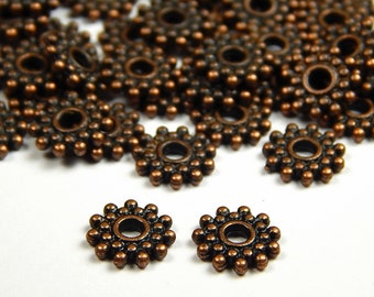 25 or 50 Pcs - 9x2mm Antique Copper Spacer Beads - Metal Spacer Beads - Copper Daisy Spacers - Jewelry Supplies - Jewelry Making