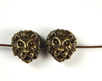 25/%OFF Lion Head Slider Beads Antique Brass 12X10mm spacer bead Spacers for 1.5mm leather or cord rustic bohemian European zamak 2pcs