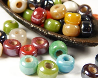 50 Pcs - 9x6mm Multicolor Luster Glass India Crow Beads - Crow Rollers - Glass Pony Beads - Jewelry Supplies