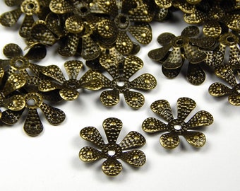 25 or 50 Pcs - 16x2mm Bronze Flower Petal Bead Caps - Bead Caps - Bronze Spacers - Bead End Caps - Jewelry Supplies - Craft Supplies