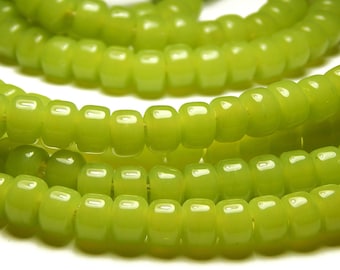 50 Pcs - 9x6mm Opal Apple Green Glass India Crow Beads - Crow Rollers - Green Pony Beads - Jewelry Supplies