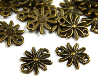 10 Pcs - 13x16mm Antique Bronze Flower Connectors - Earring Links - Charms - Bronze - Jewelry Supplies - Charms - Craft Supplies