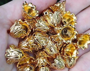 10 or 20 Pcs - 15mm x 10mm Antique  Gold Bead Caps - Cone Caps - Bead End Caps - Tassel Caps - Jewelry Supplies - Craft Supplies