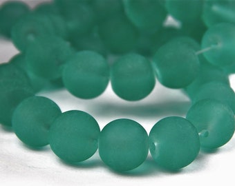 15 Inch Strand - 10mm Round Transparent Sea Green Frosted Glass Beads - Sea Glass Beads - Glass Beads - Jewelry Supplies