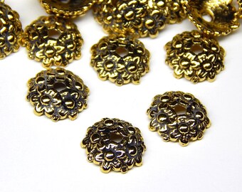 25 Pcs - 11x3.5mm Antique Gold Tone Bead Caps - Bead End Caps - Jewelry Supplies - Craft Supplies - Findings