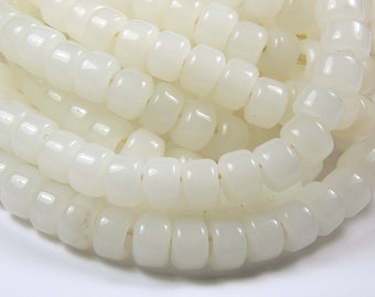 50 Pcs - 9x6mm Opal White Glass India Crow Beads - Crow Rollers - Opal White Beads - Glass Pony Beads - Large Hole - Jewelry Supplies
